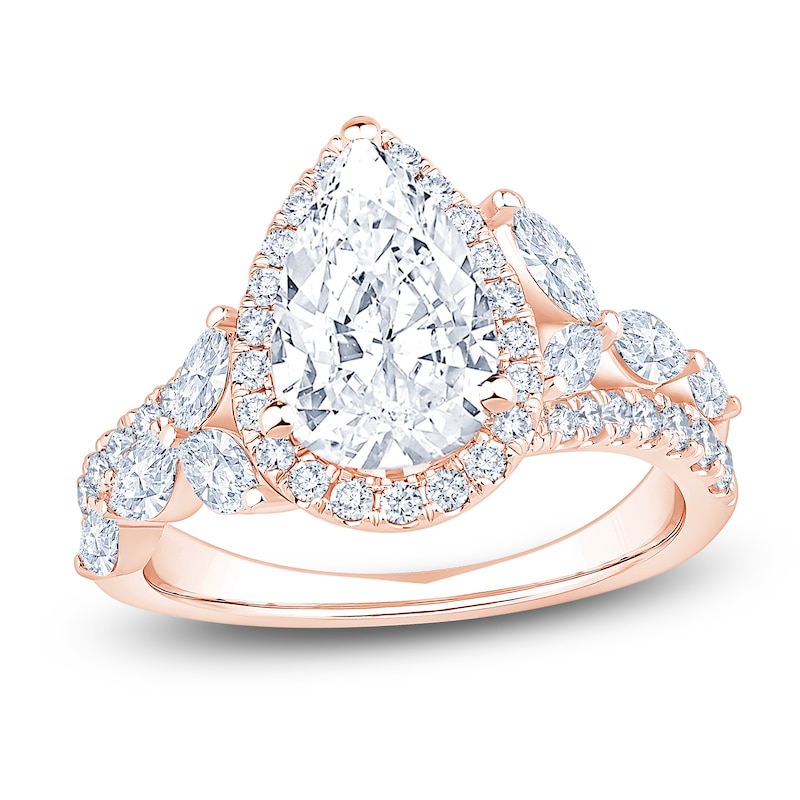 Main Image 1 of Pear-Shaped Lab-Grown Diamond Floral-Inspired Engagement Ring 3 ct tw 14K Rose Gold