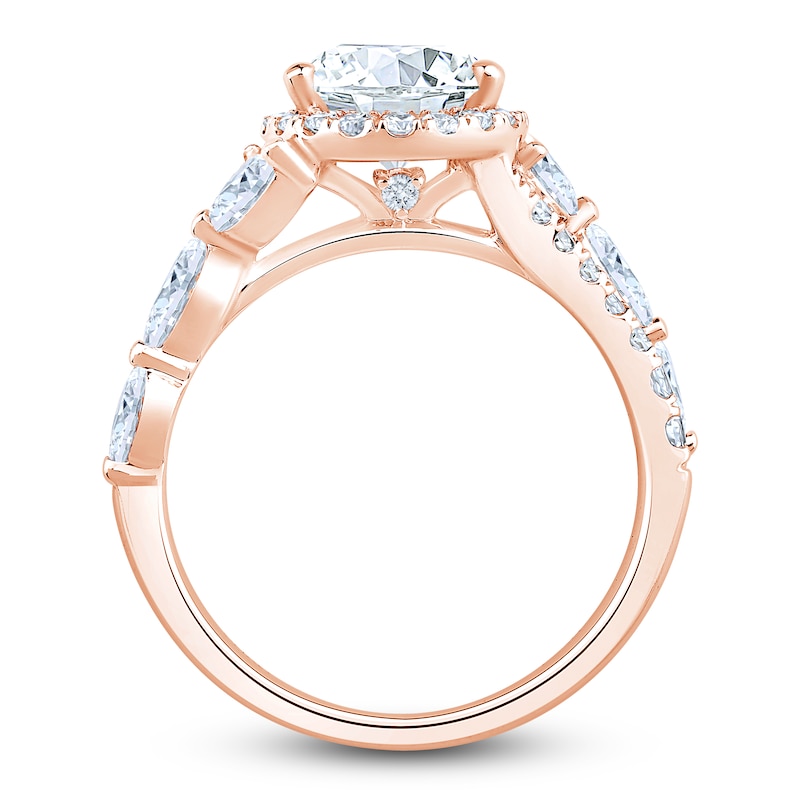 Main Image 2 of Pear-Shaped Lab-Grown Diamond Floral-Inspired Engagement Ring 3 ct tw 14K Rose Gold