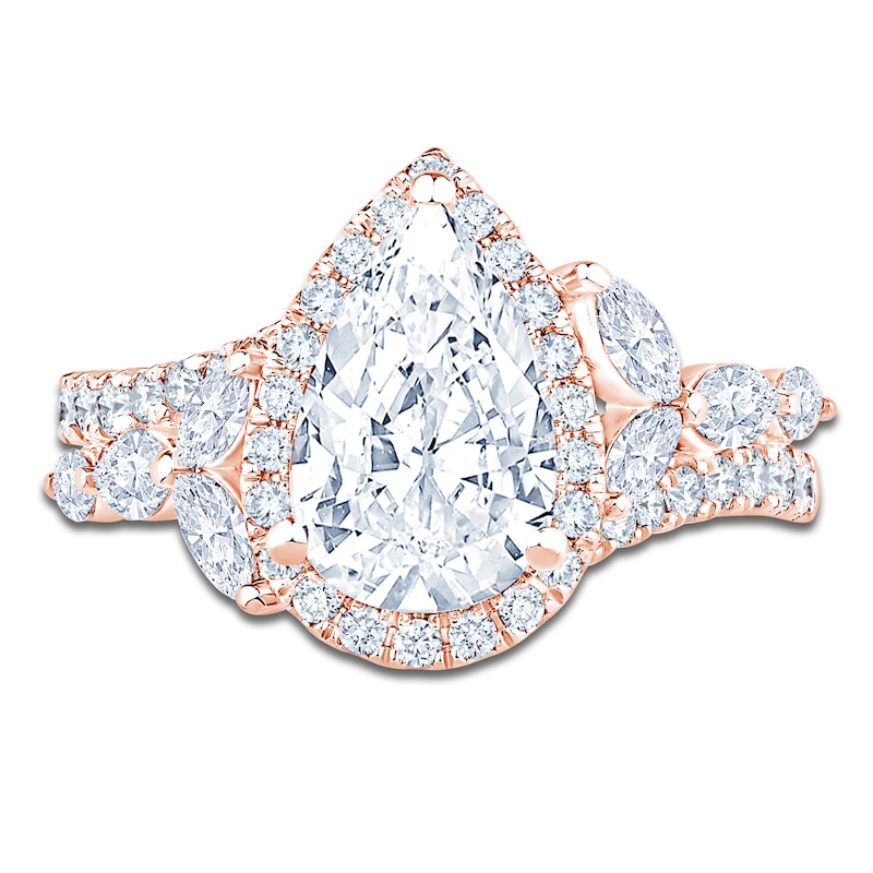 Main Image 3 of Pear-Shaped Lab-Grown Diamond Floral-Inspired Engagement Ring 3 ct tw 14K Rose Gold