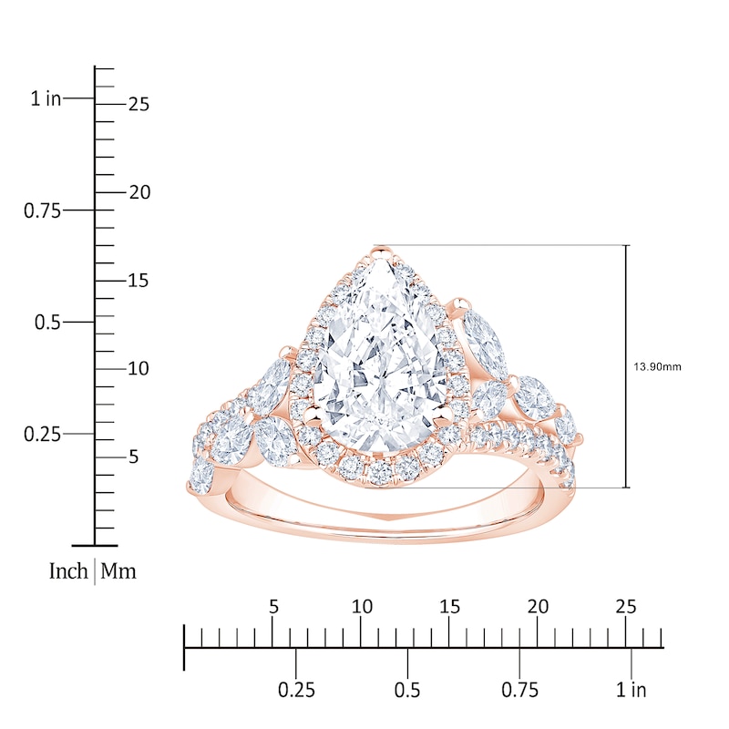 Main Image 4 of Pear-Shaped Lab-Grown Diamond Floral-Inspired Engagement Ring 3 ct tw 14K Rose Gold
