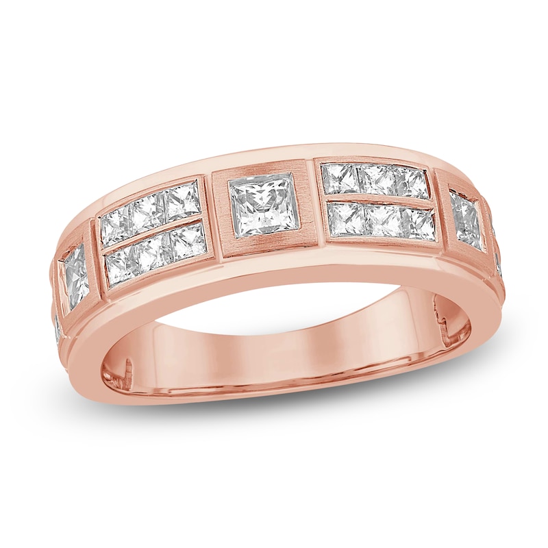 Main Image 1 of Men's Certified Square-Cut Diamond Wedding Band 1-1/2 ct tw 14K Rose Gold
