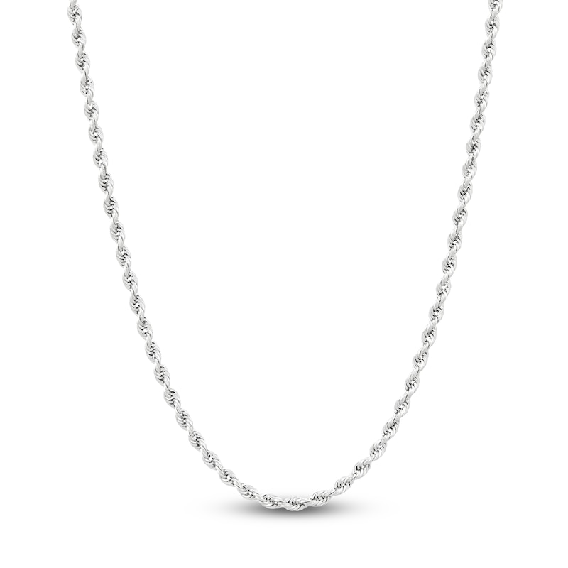 Main Image 1 of Glitter Rope Chain Necklace 2mm Semi-Solid 10K White Gold 24"