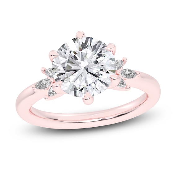 Lab-Grown Round-Cut Diamond Floral Engagement Ring 3-1/6 ct tw 14K Rose Gold