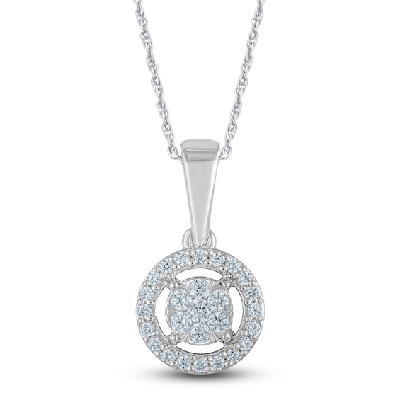 Diamond Halo Pendant Necklace 1/6 ct tw 10K White Gold
