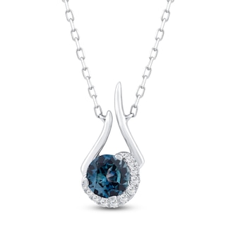 Montana Blue Round-Cut Natural Sapphire & Diamond Accent Necklace 14K White Gold 18"