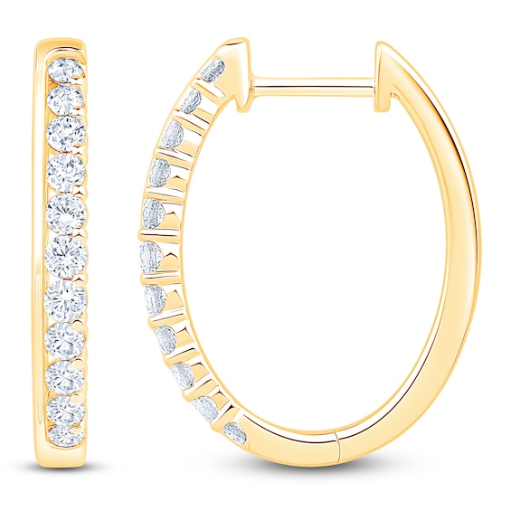 Diamond Oval Hoop Earrings 1/4 ct tw 10K Yellow Gold