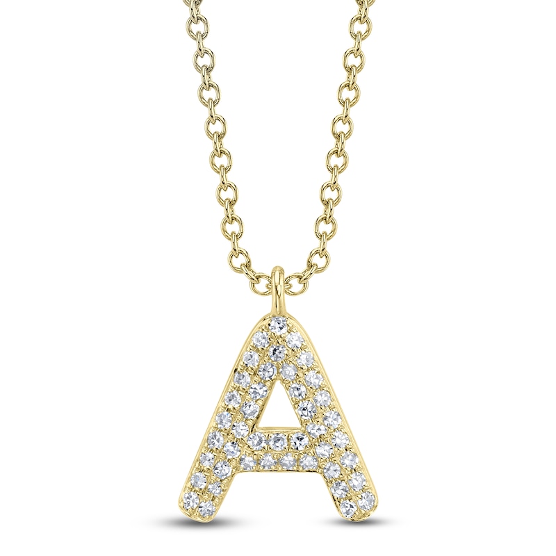 Main Image 1 of Shy Creation Bubble "A" Diamond Initial Necklace 1/15 ct tw 14K Yellow Gold 18" SC55028332-A