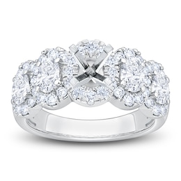 Certified Oval & Round-Cut Diamond Halo Engagement Ring Setting 1-1/2 ct tw 14K White Gold