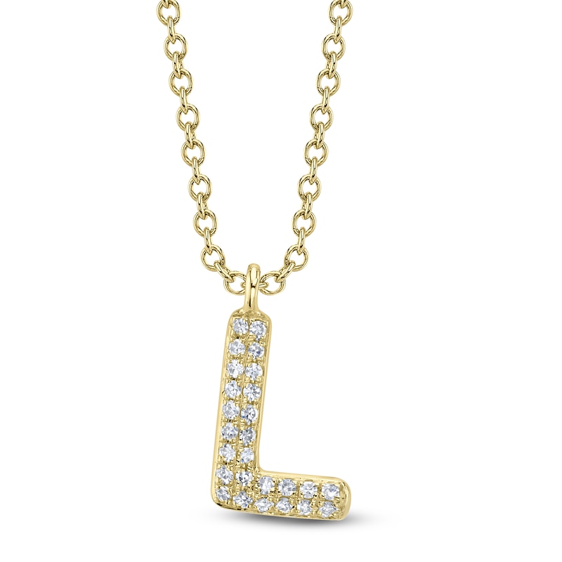 Main Image 1 of Shy Creation Bubble "L" Diamond Initial Necklace 1/20 ct tw 14K Yellow Gold 18" SC55028332-L