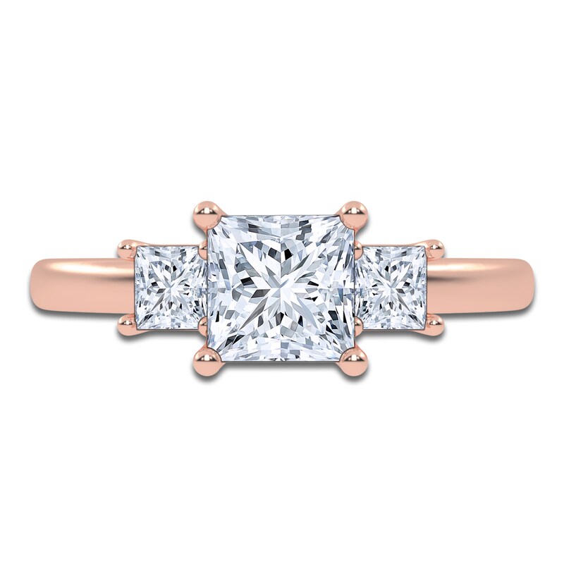 Main Image 3 of Certified Princess-Cut Lab-Grown Diamond Three-Stone Engagement Ring 1-1/2 ct tw 14K Rose Gold