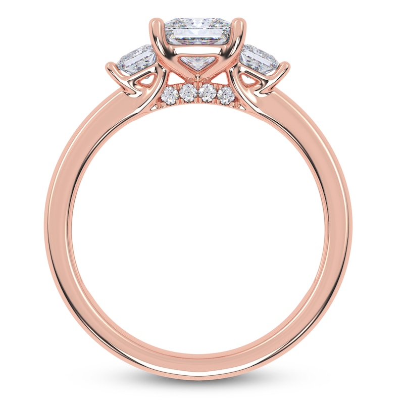Main Image 4 of Certified Princess-Cut Lab-Grown Diamond Three-Stone Engagement Ring 1-1/2 ct tw 14K Rose Gold