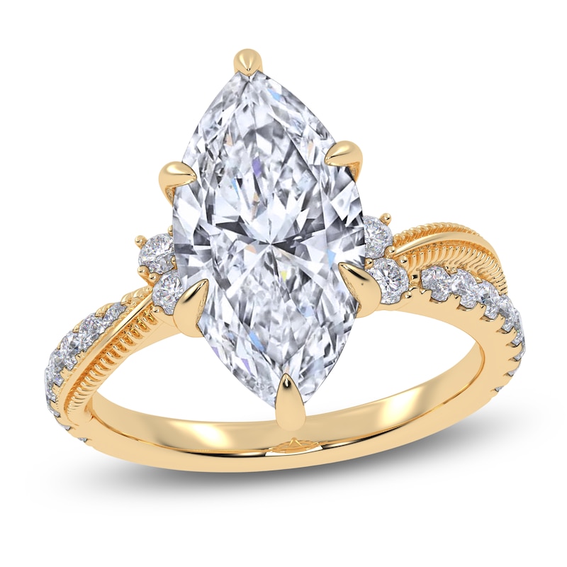 Main Image 1 of Certified Marquise-Cut Lab-Grown Diamond Hidden Halo Engagement Ring 3-1/2 ct tw 14K Yellow Gold