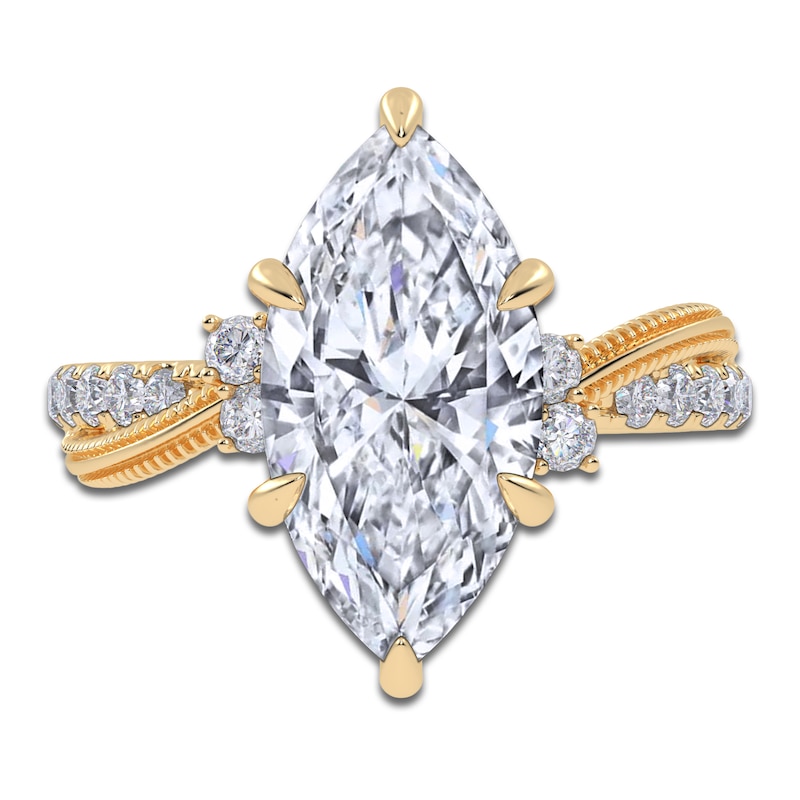 Main Image 3 of Certified Marquise-Cut Lab-Grown Diamond Hidden Halo Engagement Ring 3-1/2 ct tw 14K Yellow Gold