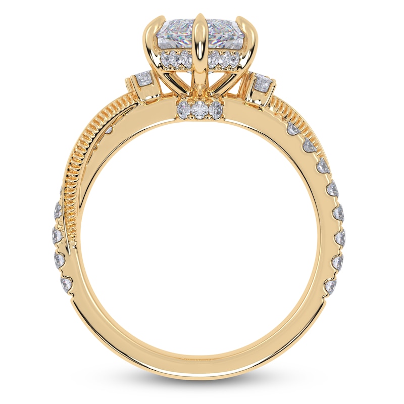Main Image 4 of Certified Marquise-Cut Lab-Grown Diamond Hidden Halo Engagement Ring 3-1/2 ct tw 14K Yellow Gold
