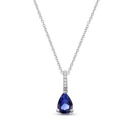 Pear-Shaped Natural Blue Sapphire & Diamond Necklace 1/5 ct tw 10K White Gold 18"