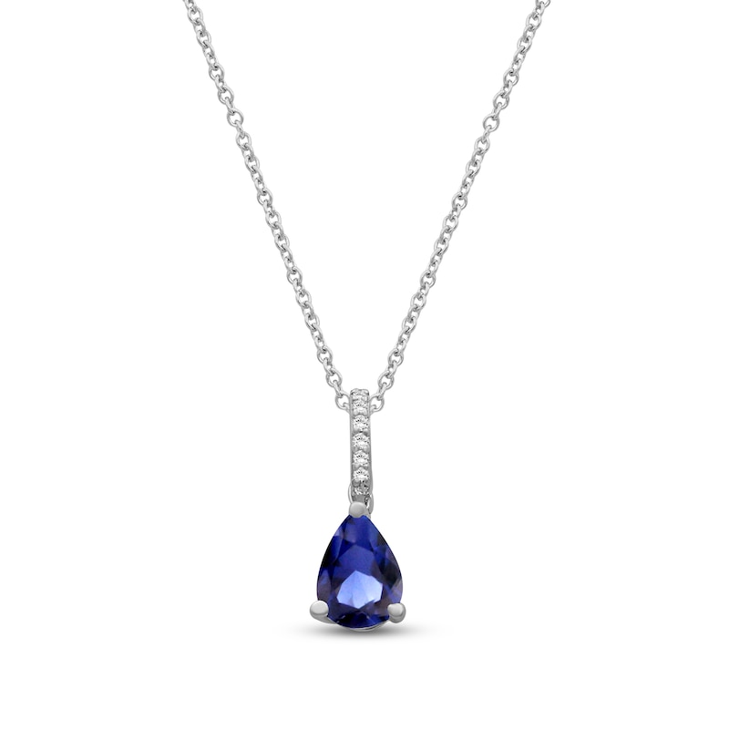 Main Image 1 of Pear-Shaped Natural Blue Sapphire & Diamond Necklace 1/5 ct tw 10K White Gold 18"