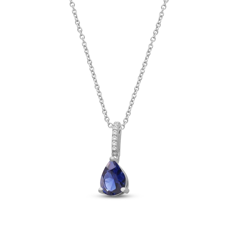 Main Image 2 of Pear-Shaped Natural Blue Sapphire & Diamond Necklace 1/5 ct tw 10K White Gold 18"