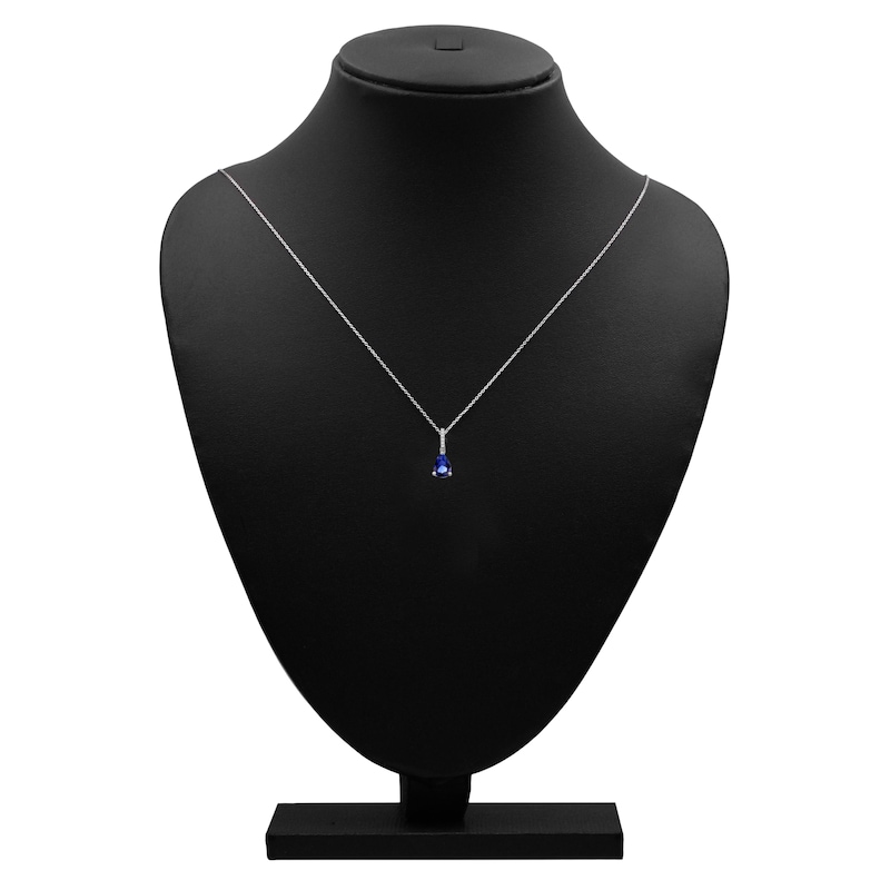Main Image 4 of Pear-Shaped Natural Blue Sapphire & Diamond Necklace 1/5 ct tw 10K White Gold 18"