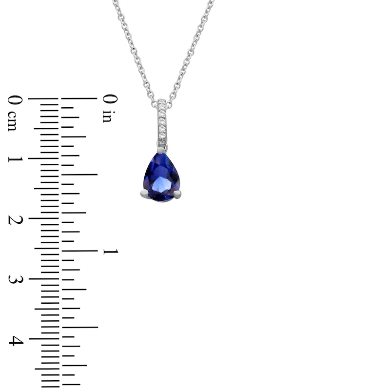 Main Image 5 of Pear-Shaped Natural Blue Sapphire & Diamond Necklace 1/5 ct tw 10K White Gold 18"