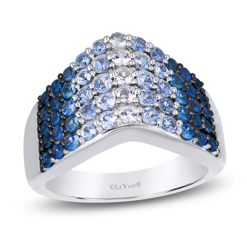 Main Image 1 of Le Vian Natural Blue & White Sapphire Multi-Row Chevron Ring 14K Vanilla Gold