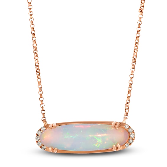Le Vian Silhouette Elongated Oval-Cut Natural Opal Necklace Diamond Accents 14K Strawberry Gold 18"