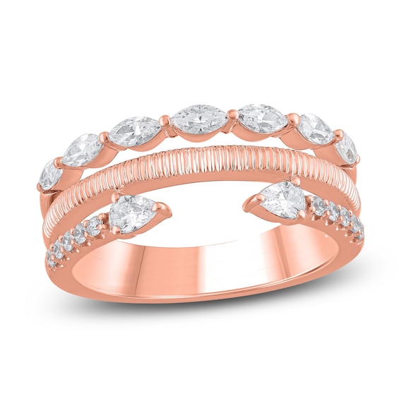 Chosen Certified Marquise & Pear-Shaped Multi-Diamond Three-Row Anniversary Ring 3/4 ct tw 14K Rose Gold