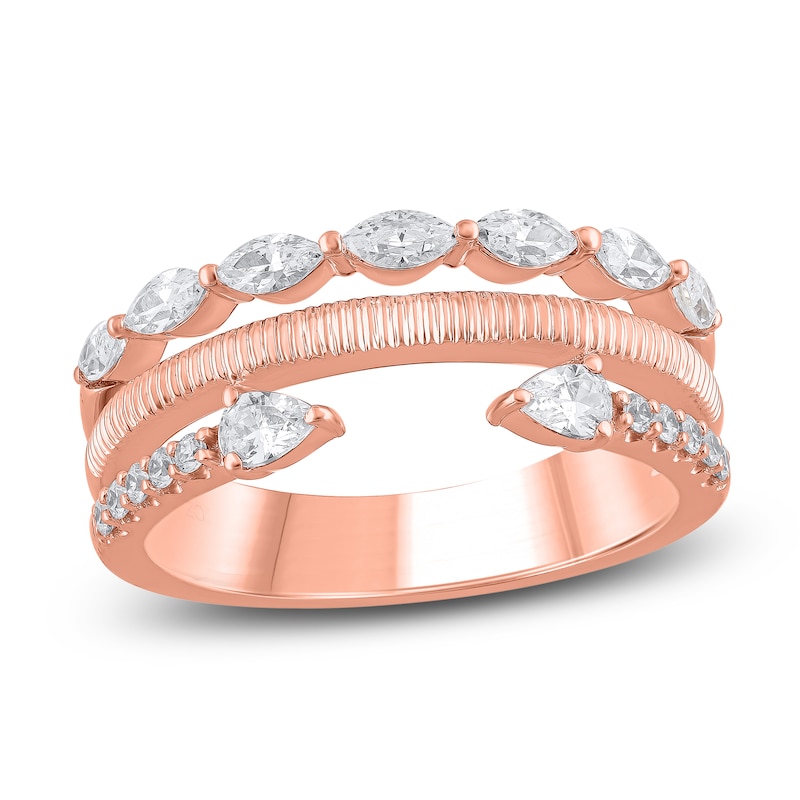 Main Image 1 of Chosen Certified Marquise & Pear-Shaped Multi-Diamond Three-Row Anniversary Ring 3/4 ct tw 14K Rose Gold