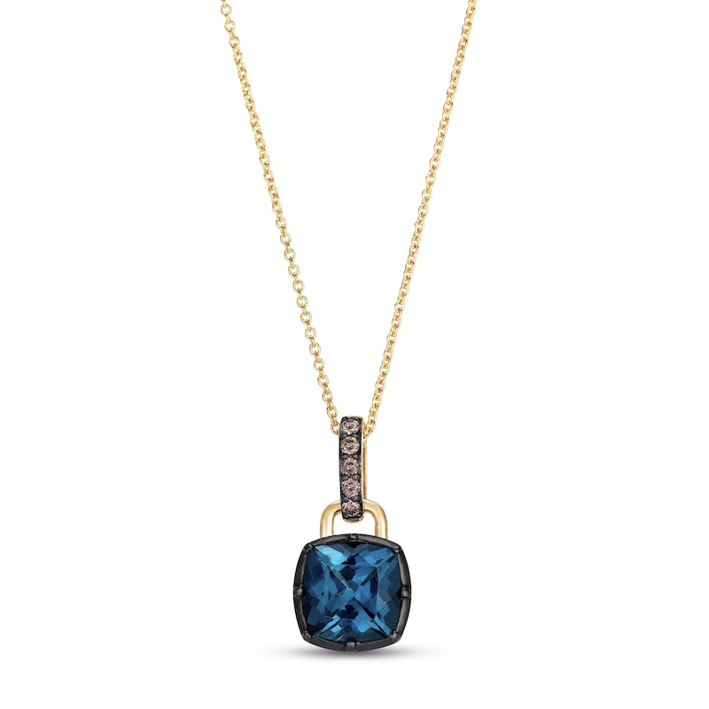 Main Image 1 of Le Vian Georgian Collection Cushion-Cut Natural London Blue Topaz Necklace 1/20 ct tw Diamonds 14K Honey Gold 19"