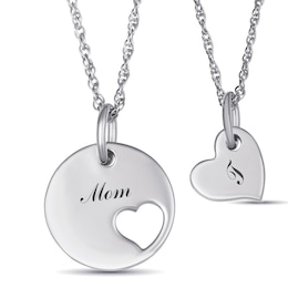 Round Disc Cut-Out Heart Two-Piece Necklace Set