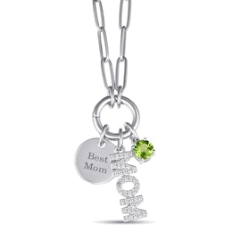 Lab-Created White Saphhire MOM and Color Stone Paperclip Chain Necklace