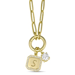 1/10 ct tw Diamond Geometric Disc and Color Stone Paperclip Chain Necklace