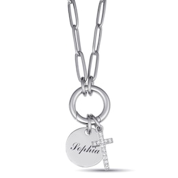 1/20 ct tw Diamond Cross and Round Disc Paperclip Chain Necklace