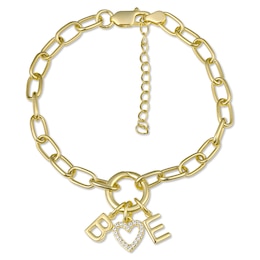Initials and Lab- Created White Sapphire Heart Paperclip Chain Bracelet