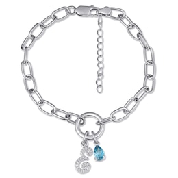 1/15 ct tw Diamond Initial and Color Stone Paperclip Chain Bracelet