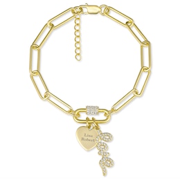 Lab-Created White Sapphires Love and Heart Paperclip Chain Bracelet