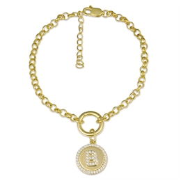 Lab-Created White Sapphire Raised Initials Rolo Bracelet