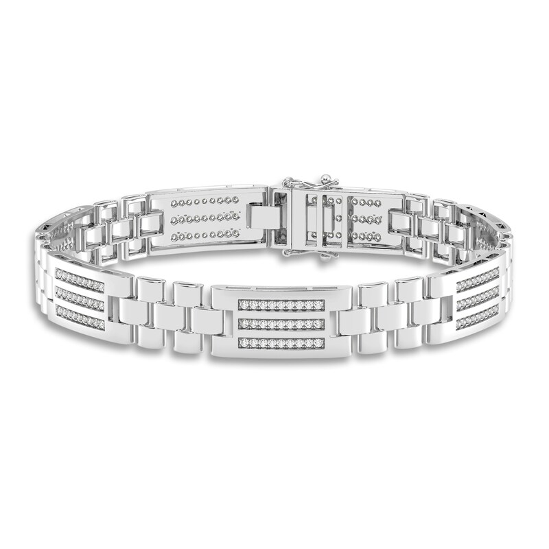 Men's Diamond Bracelet 1 ct tw Round 14K White Gold 8.5"