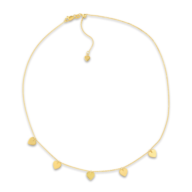 Main Image 1 of 5-Dangle Heart Choker 14K Yellow Gold 16" Adj.