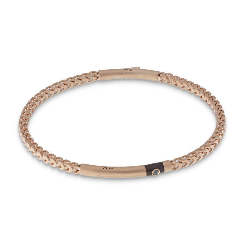 Marco Dal Maso Men's Black Diamond Accent Bracelet Brown Enamel Sterling Silver/18K Rose Gold-Plated 8"