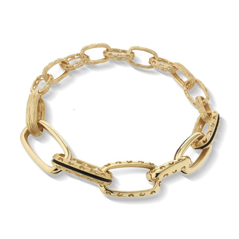 Marco Dal Maso Black Enamel Link Bracelet Sterling Silver/18K Yellow Gold-Electroplate 8"