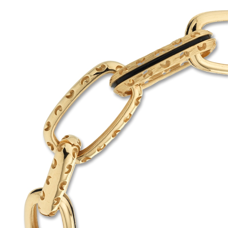 Marco Dal Maso Black Enamel Link Bracelet Sterling Silver/18K Yellow Gold-Electroplate 8"