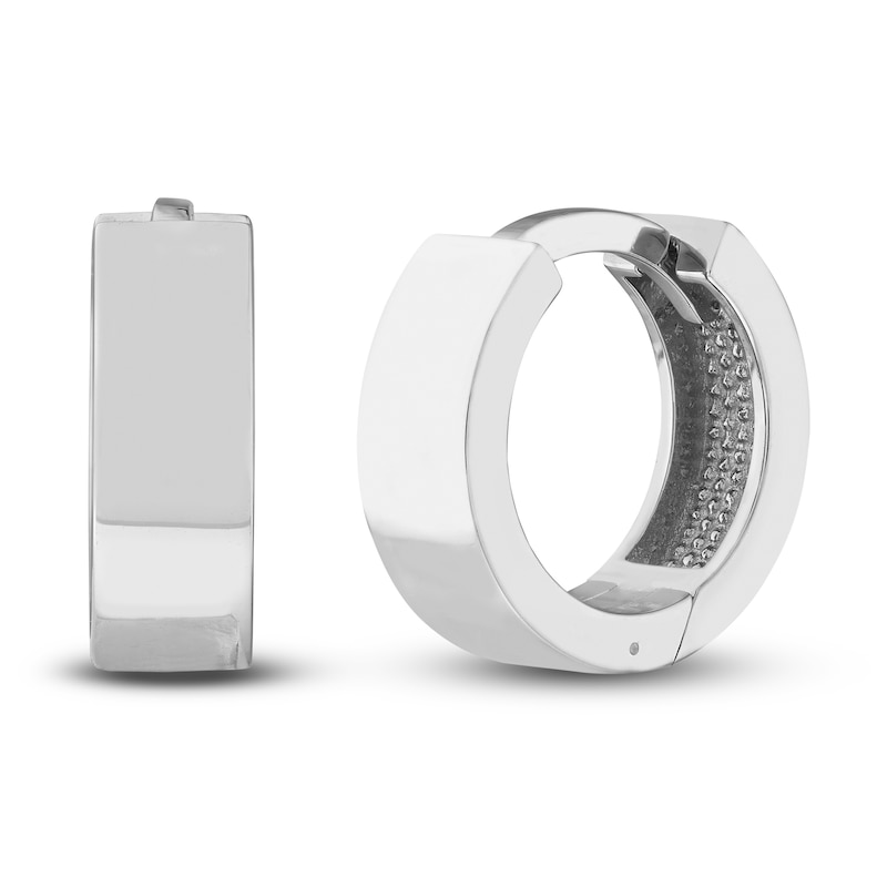 Main Image 1 of Round Huggie Earrings 14K White Gold