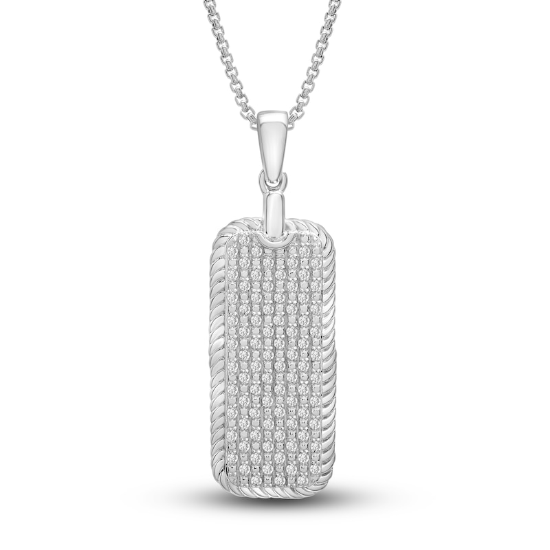 Main Image 1 of Men's Diamond Classic Chain Dog Tag Pendant Necklace 1/2 ct tw Round Sterling Silver 22"