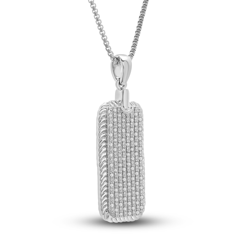 Men's Diamond Classic Chain Dog Tag Pendant Necklace 1/2 ct tw Round Sterling Silver 22