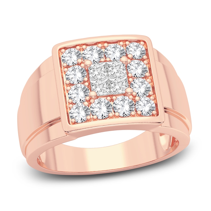 Main Image 1 of Men's Diamond Ring 1-1/2 ct tw Square-cut/Round 14K Rose Gold