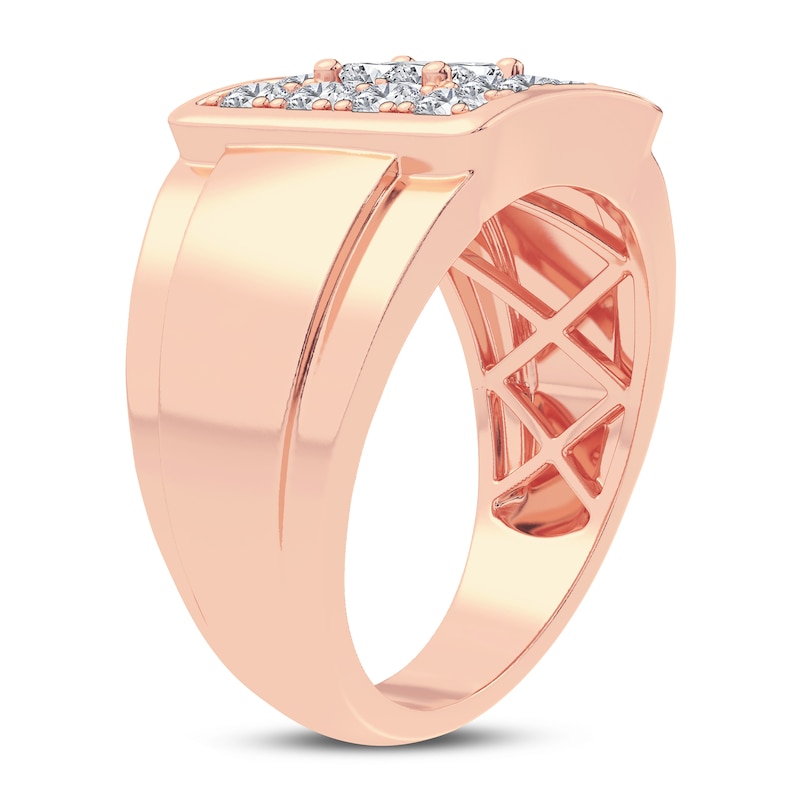 Main Image 2 of Men's Diamond Ring 1-1/2 ct tw Square-cut/Round 14K Rose Gold