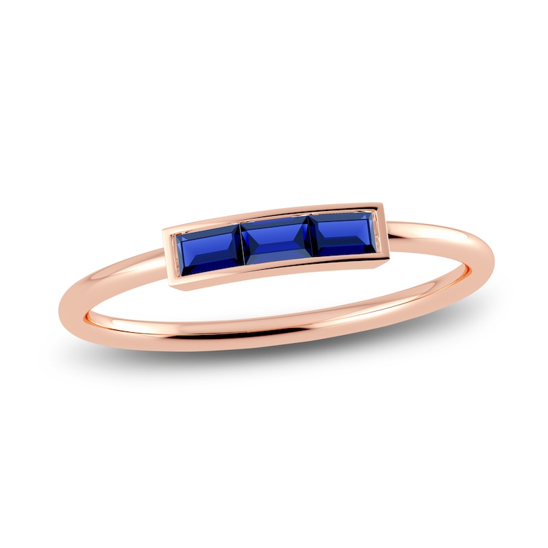 Main Image 1 of Juliette Maison Natural Blue Sapphire Baguette Bar Ring 10K Rose Gold