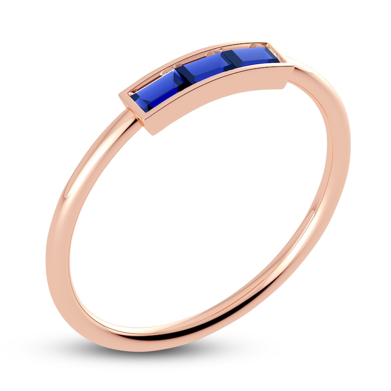 Main Image 2 of Juliette Maison Natural Blue Sapphire Baguette Bar Ring 10K Rose Gold
