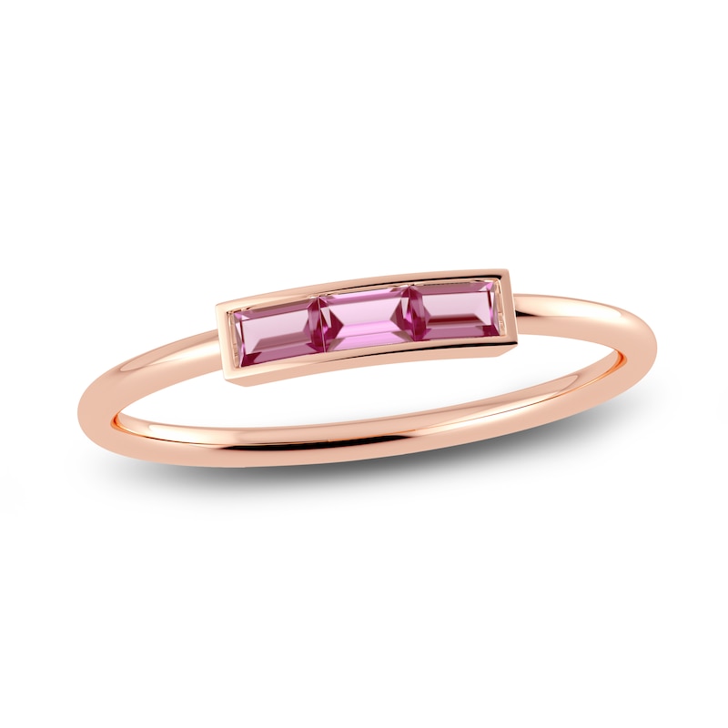 Main Image 1 of Juliette Maison Natural Pink Tourmaline Baguette Bar Ring 10K Rose Gold