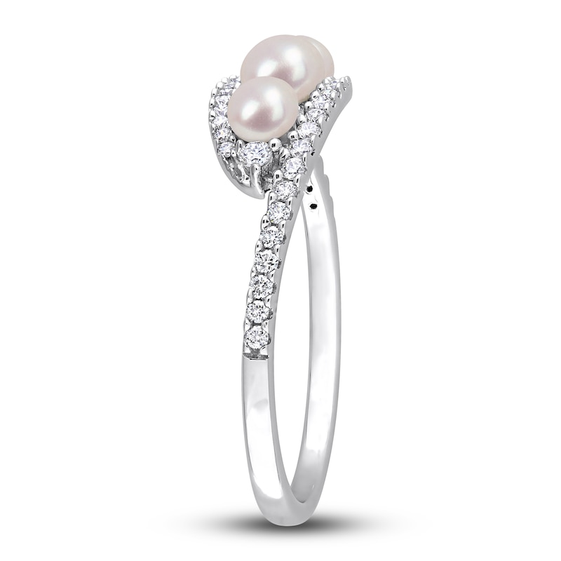 Cultured Freshwater Pearl Ring 1/5 ct tw Diamonds 14K White Gold